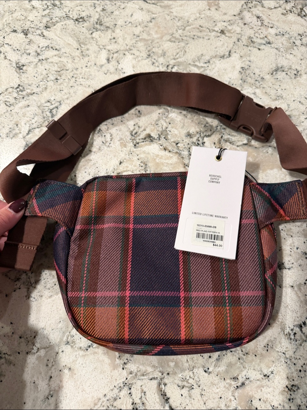 Herschel Supply Company Red Brown Plaid Waist Bag - Picture 3 of 4